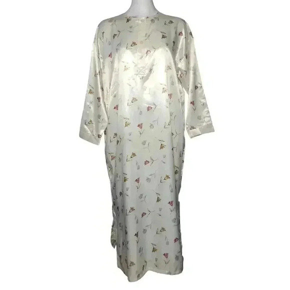LINEA D’OR Satin Nightgown Ivory Cream Tulip Print 3/4 Sleeve Size 42 M L NWT - Picture 1 of 9